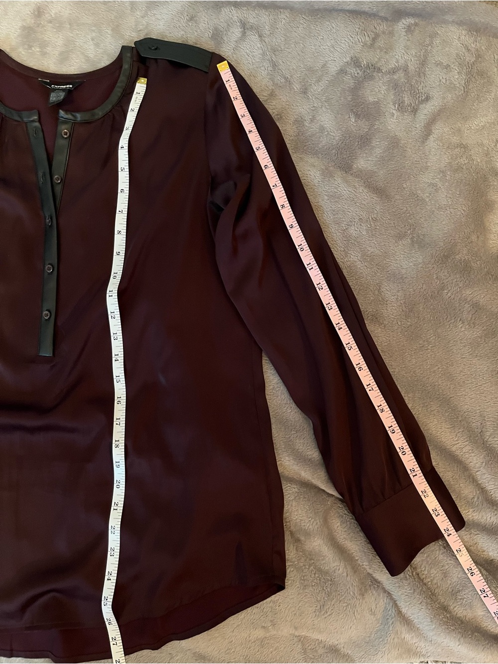 Express Plum Satin-Blend Button Front Blouse - Picture 4 of 5